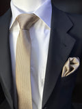 Şampanya Mendilli Armürlü Dokuma Kravat 1006