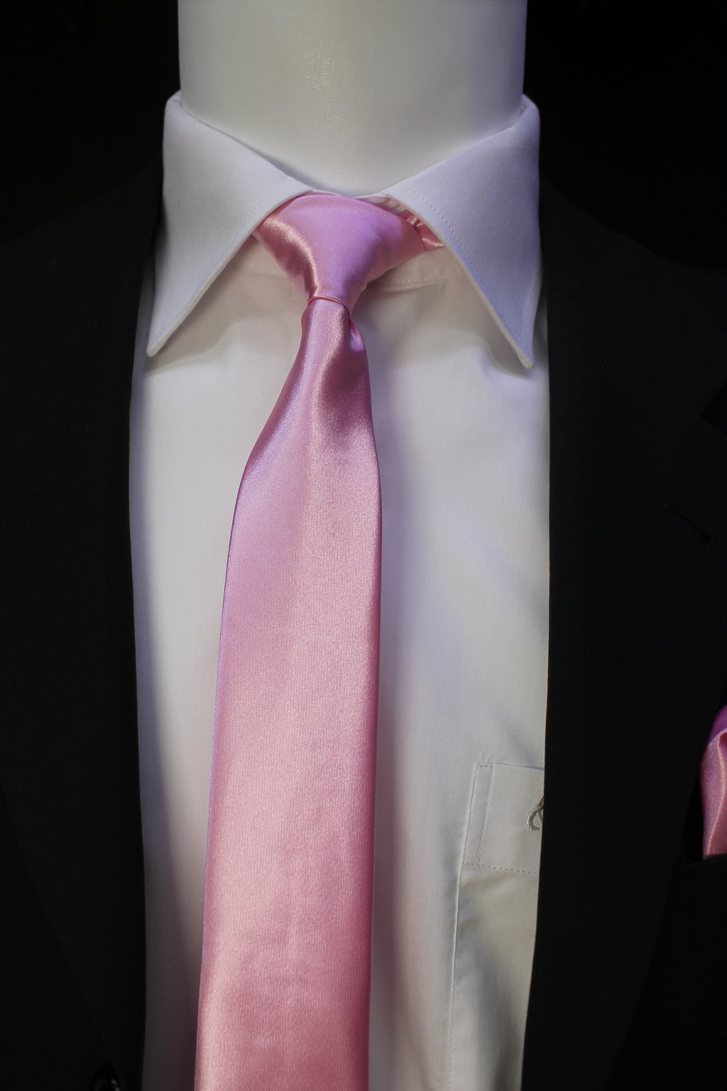Pembe Mendilli Saten Kravat 2047