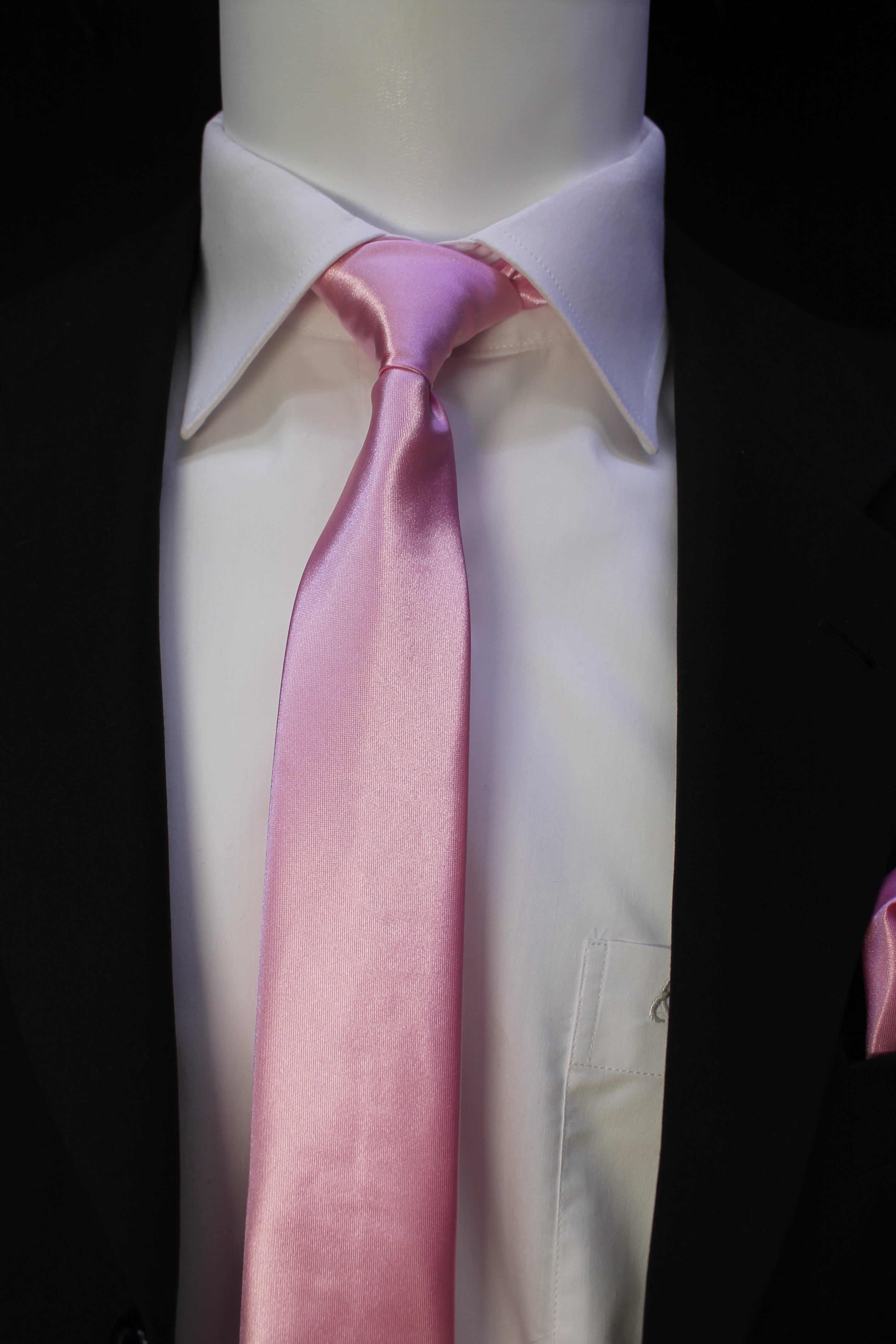 Pembe Mendilli Saten Kravat 2047
