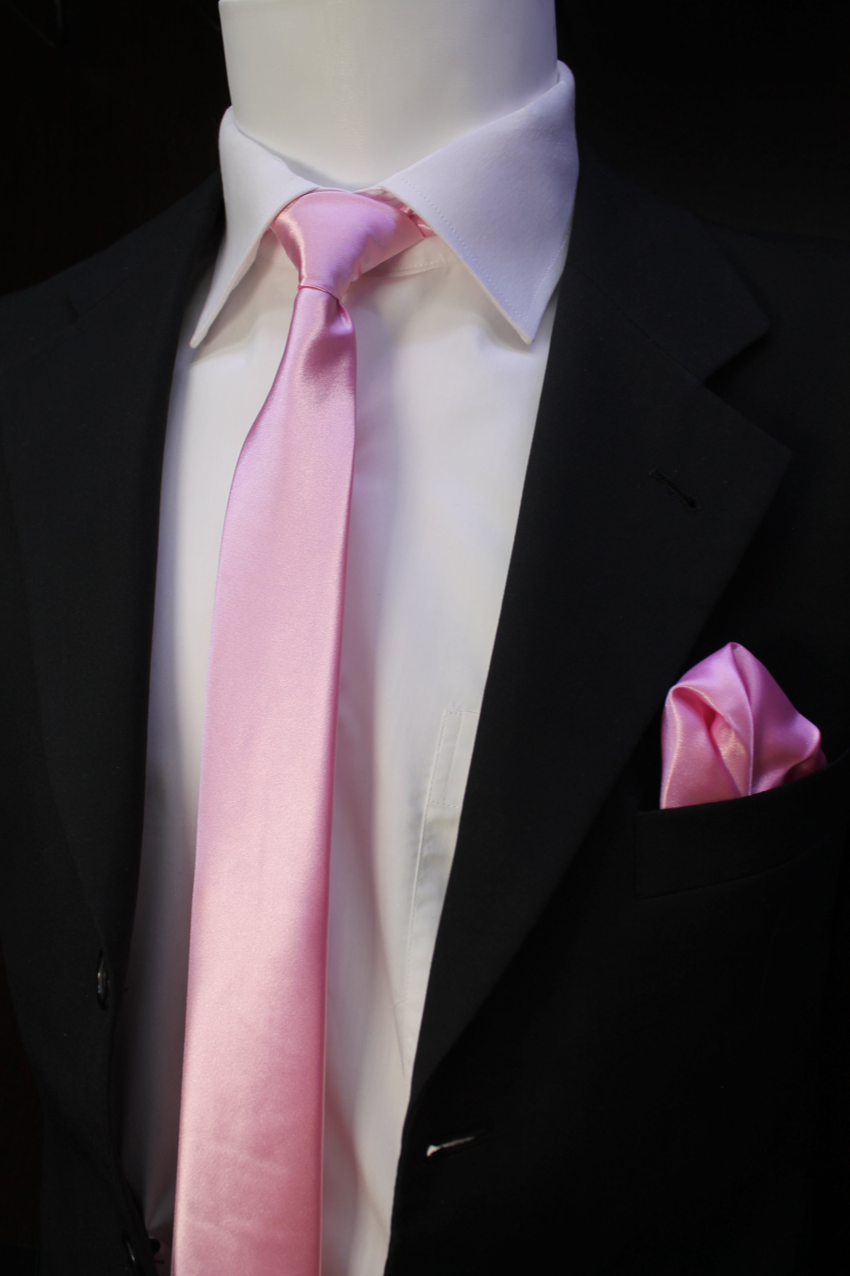 Pembe Mendilli Saten Kravat 2047