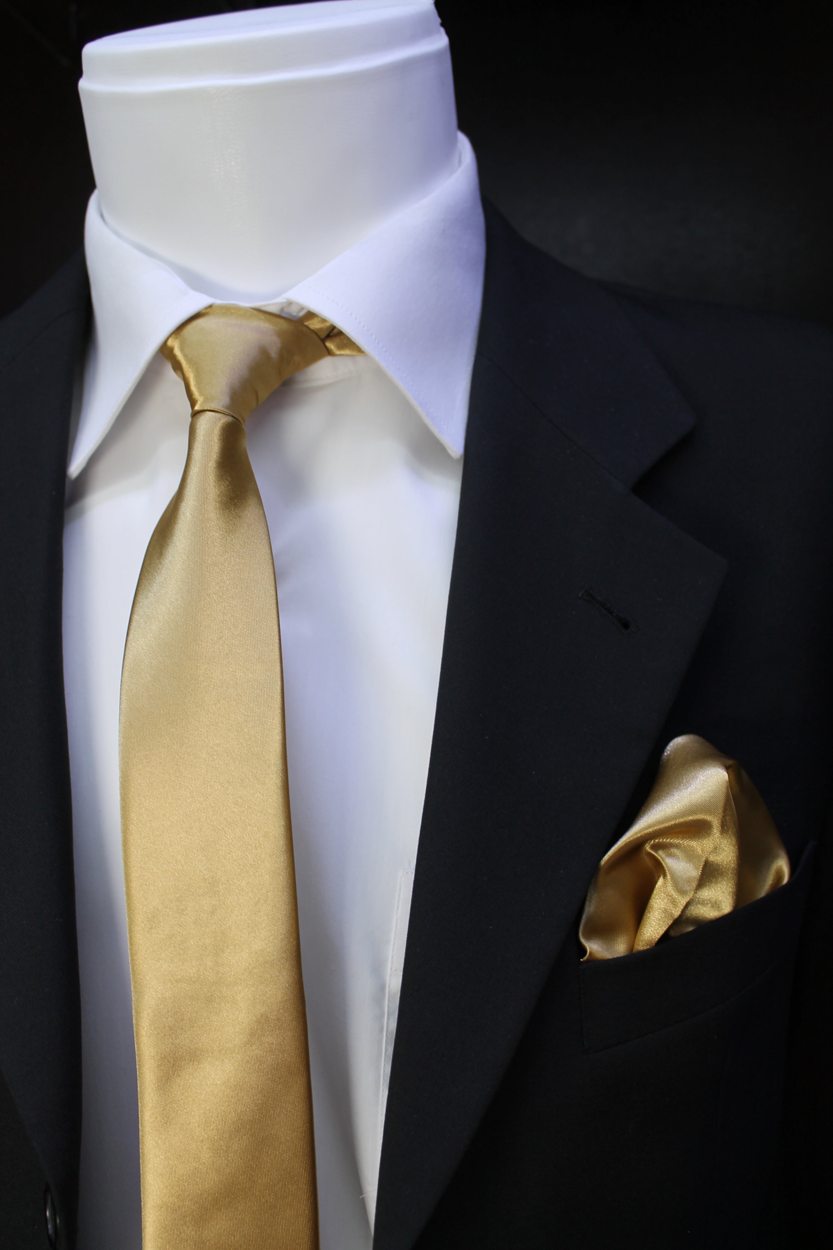 Gold Mendilli Saten Kravat 2029