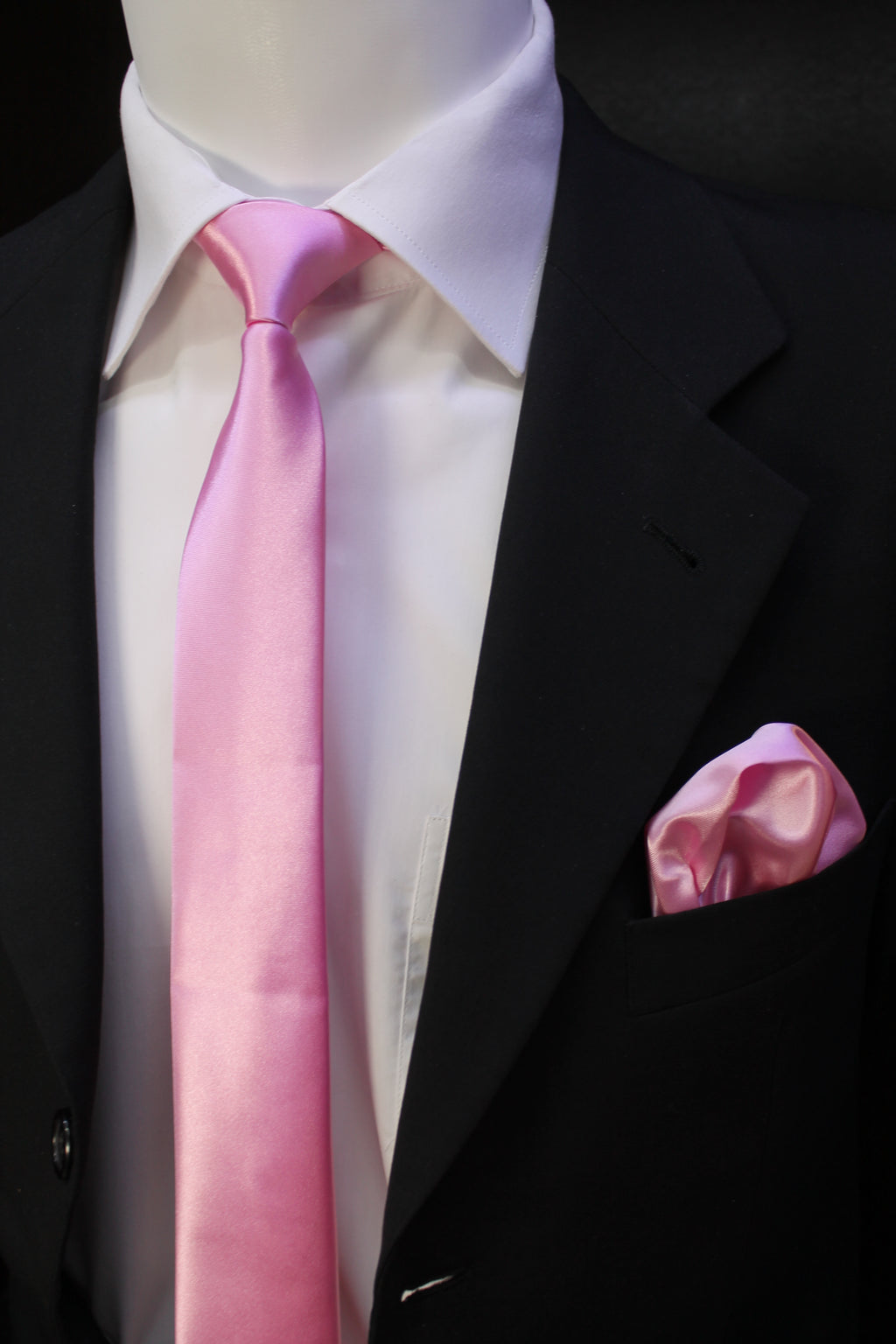Toz Pembe Mendilli Saten Kravat 2041