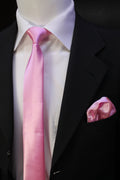 Toz Pembe Mendilli Saten Kravat 2041