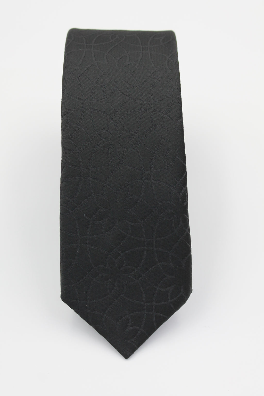 Siyah Geometrik Çiçek Desenli Mendilli Kravat 3144