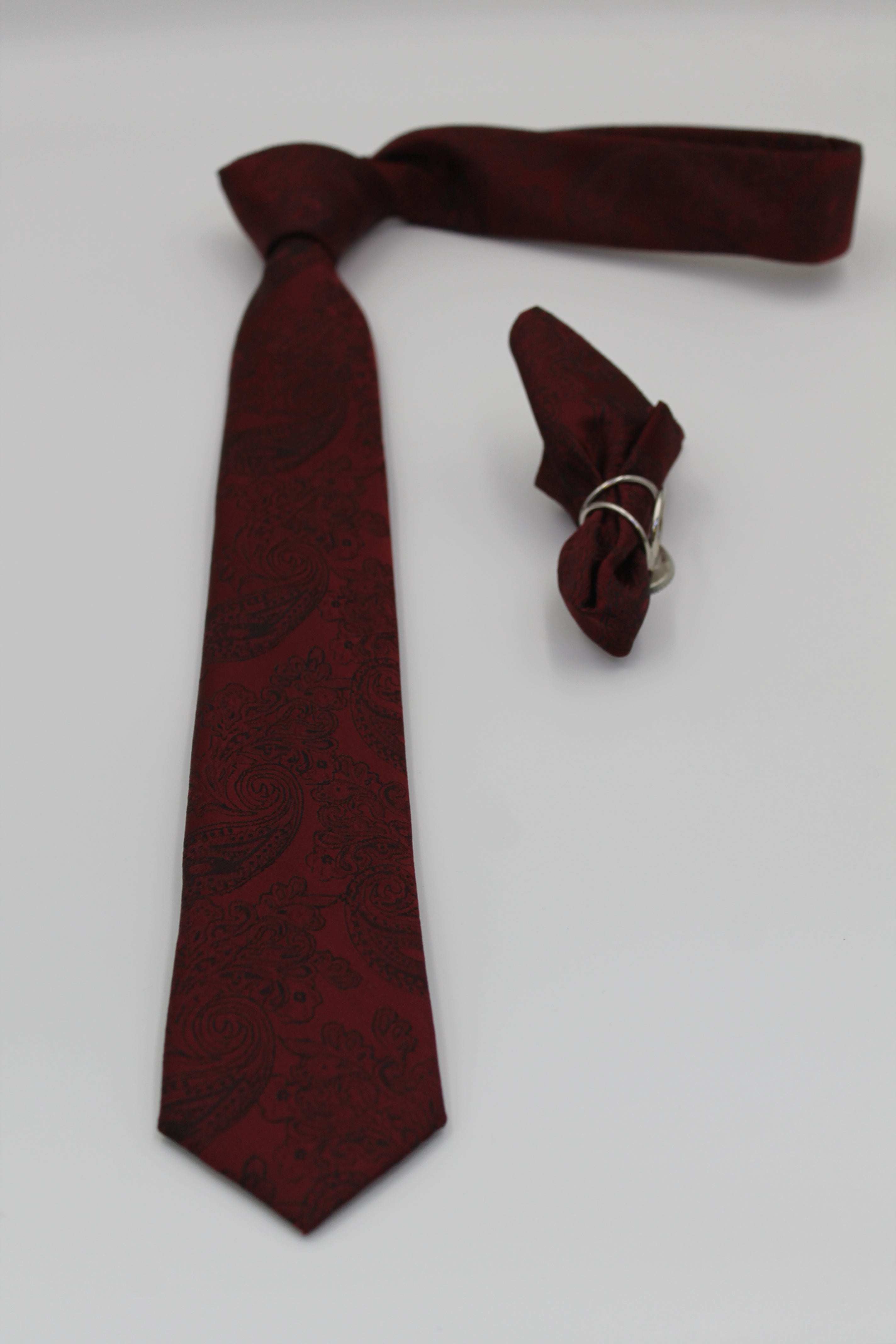 Bordo Jakarlı Şal Desenli Kravat 3108