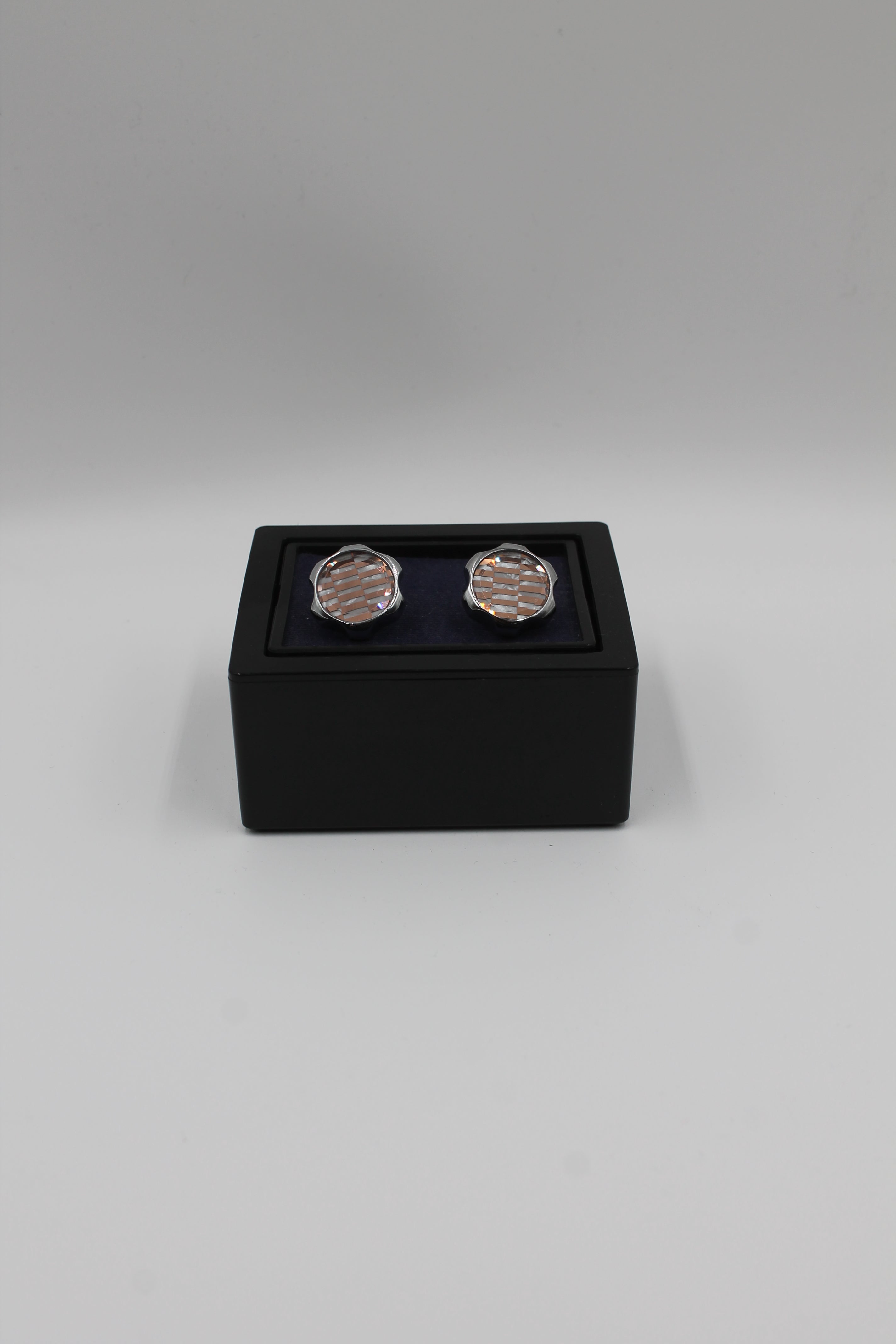 Rose Gold Mozaik Desenli Kristal Yansımalı Kol Düğmesi 7532